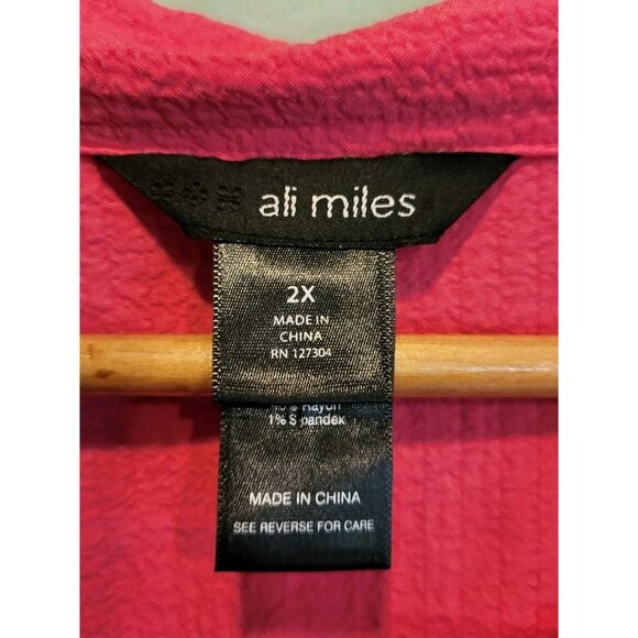 Ali Miles Pink Guazy 3/4 Sleeve 1/2 Button Oversized Tunic Top Sz 2X - Picture 5 of 7
